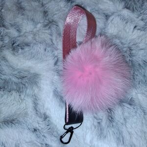 Pink Fluffy Keychain with Strap